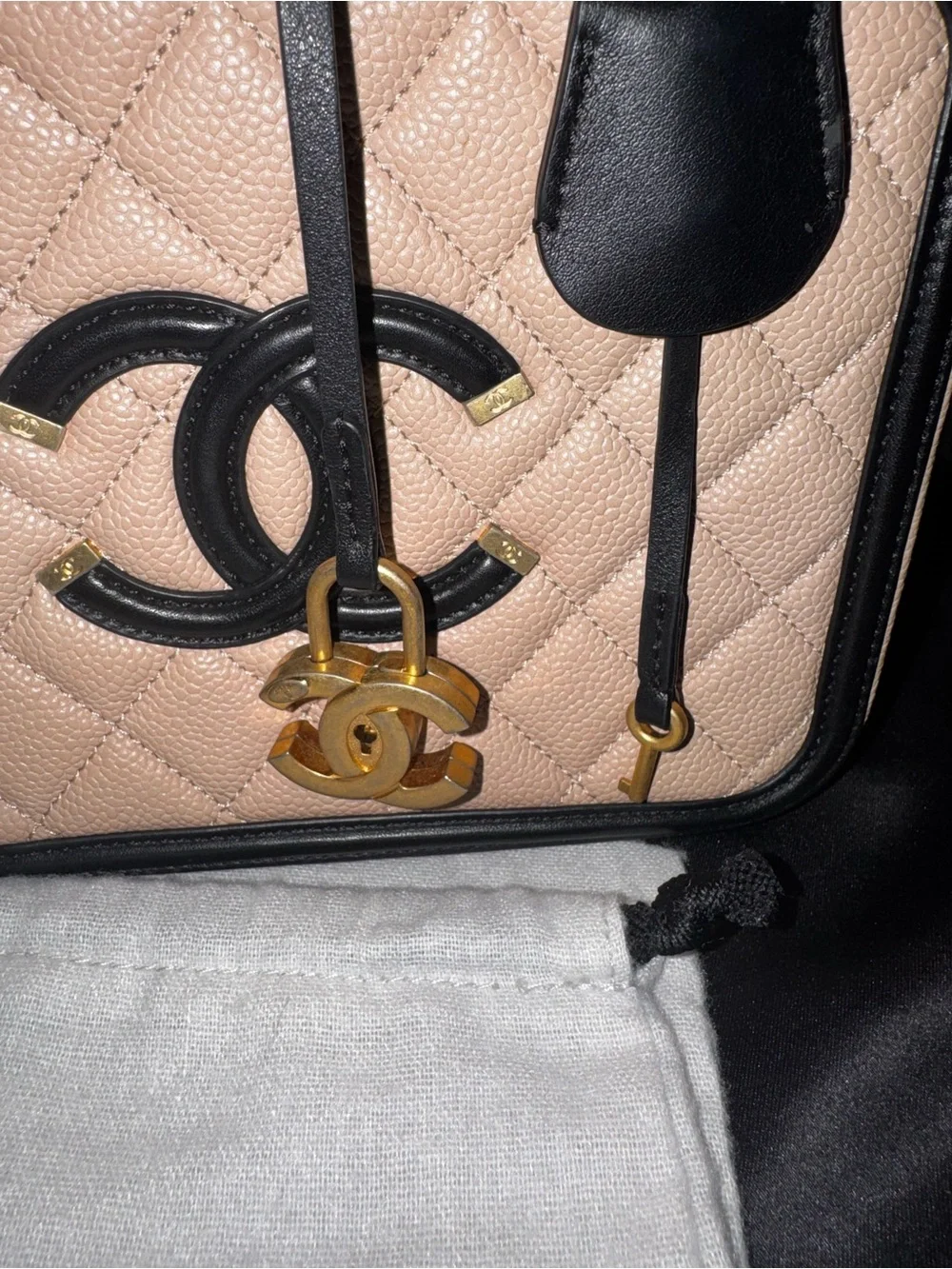 CHANEL quilted beige